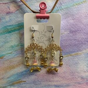 Elegant Gold and Pink Chandelier Earrings